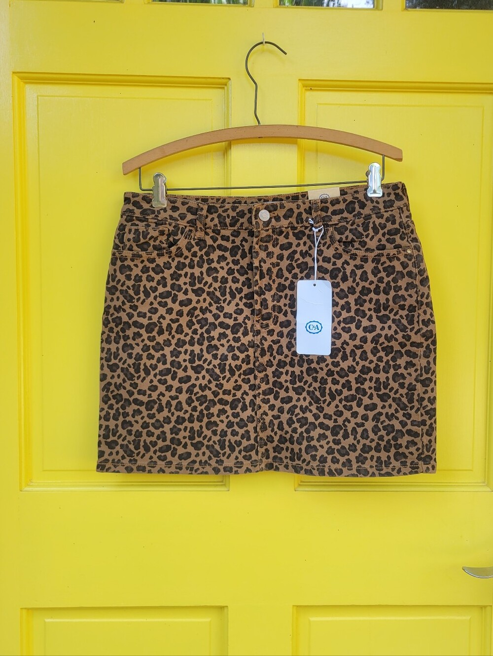 Leopard Print Denim Mini Skirt High Rise Size 9 Y2K 90s